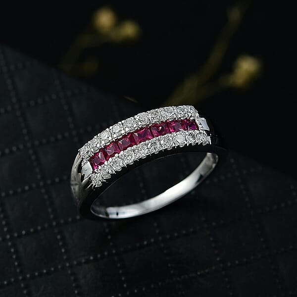 Certified & Appraised AAA Montepuez Ruby And Luxuriant Diamond G-H SI 1.15 Ctw Band Ring In 10K White Gold