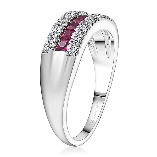 Certified & Appraised AAA Montepuez Ruby And Luxuriant Diamond G-H SI 1.15 Ctw Band Ring In 10K White Gold