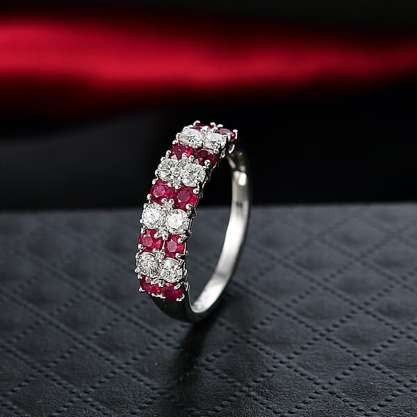 Certified & Appraised AAA Montepuez Ruby And Luxuriant Diamond G-H SI 1.45 Ctw Band Ring In 10K White Gold