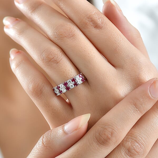 Certified & Appraised AAA Montepuez Ruby And Luxuriant Diamond G-H SI 1.45 Ctw Band Ring In 10K White Gold