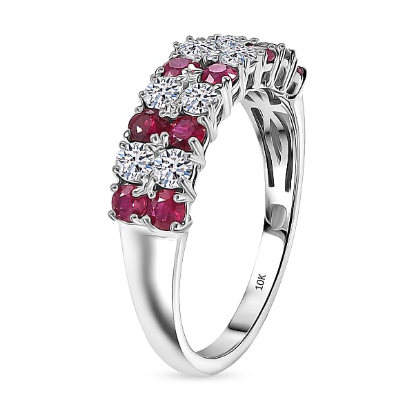Certified & Appraised AAA Montepuez Ruby And Luxuriant Diamond G-H SI 1.45 Ctw Band Ring In 10K White Gold