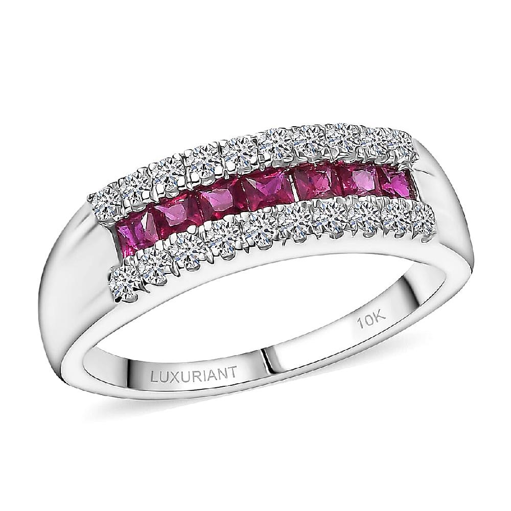 Certified & Appraised AAA Montepuez Ruby and Luxuriant Diamond G-H SI 1.15 ctw Band Ring in 10K White Gold