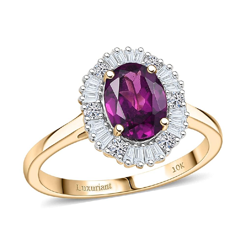 Certified & Appraised AAA Radiant Ember Garnet and G-H SI Luxuriant Lab Grown Diamond 1.80 ctw Ring in 10K Yellow Gold