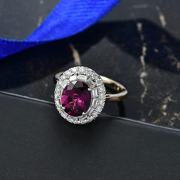 Certified & Appraised AAA Radiant Ember Garnet And Luxuriant Lab Grown Diamond G-H SI 3.63 Ctw Ring In 10K Yellow Gold