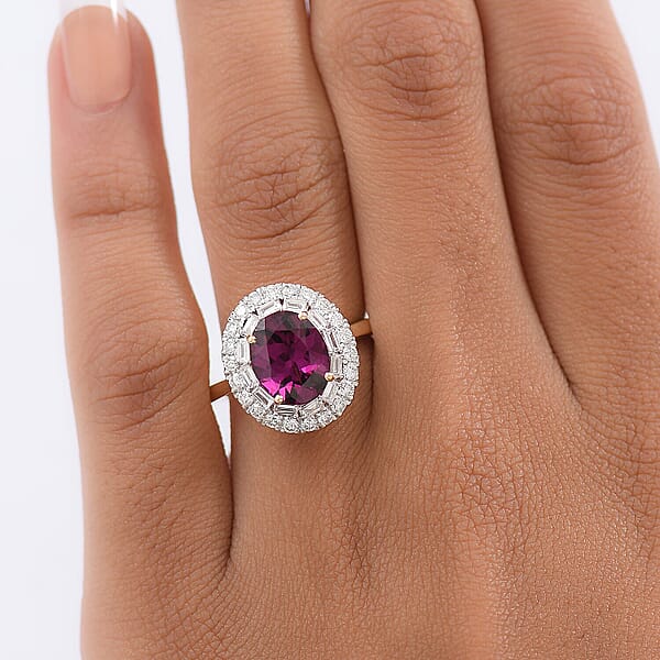 Certified & Appraised AAA Radiant Ember Garnet And Luxuriant Lab Grown Diamond G-H SI 3.63 Ctw Ring In 10K Yellow Gold