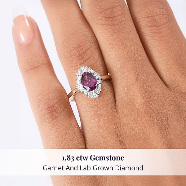Certified & Appraised AAA Radiant Ember Garnet And Luxuriant Lab Grown Diamond G-H SI 1.83 Ctw Ring In 10K Yellow Gold