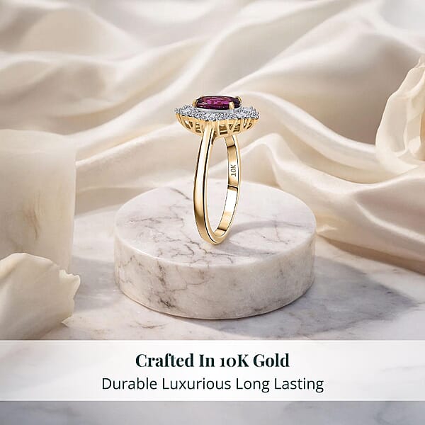 Certified & Appraised AAA Radiant Ember Garnet And Luxuriant Lab Grown Diamond G-H SI 1.83 Ctw Ring In 10K Yellow Gold