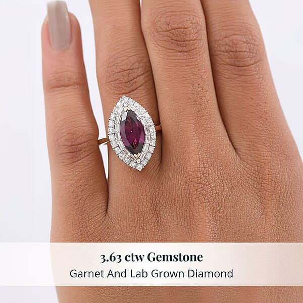 Certified & Appraised AAA Radiant Ember Garnet And Luxuriant Lab Grown Diamond G-H SI 3.63 Ctw Ring In 10K Yellow Gold