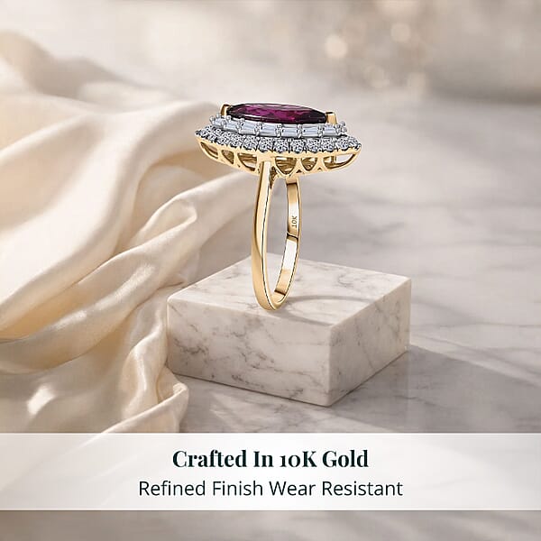 Certified & Appraised AAA Radiant Ember Garnet And Luxuriant Lab Grown Diamond G-H SI 3.63 Ctw Ring In 10K Yellow Gold