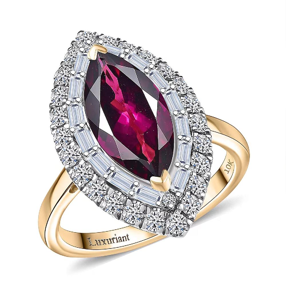 Certified & Appraised AAA Radiant Ember Garnet and Luxuriant Lab Grown Diamond G-H SI 3.63 ctw Ring in 10K Yellow Gold