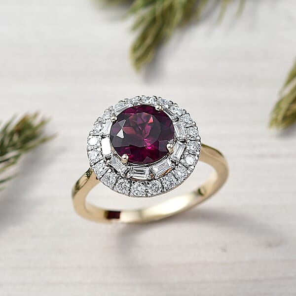 Certified & Appraised AAA Radiant Ember Garnet And Luxuriant Lab Grown Diamond G-H SI 2.93 Ctw Ring In 10K Yellow Gold
