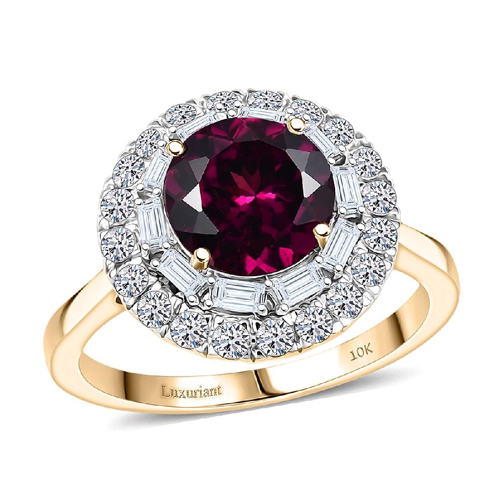 Certified & Appraised AAA Radiant Ember Garnet and Luxuriant Lab Grown Diamond G-H SI 2.93 ctw Ring in 10K Yellow Gold