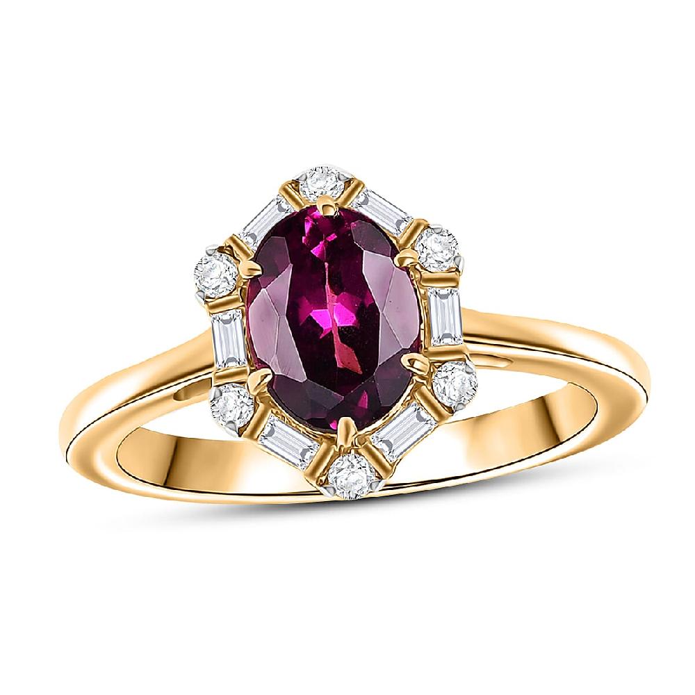 Certified & Appraised AAA Radiant Ember Garnet And Luxuriant Lab Grown Diamond G-H SI 1.65 Ctw Ring In 10K Yellow Gold