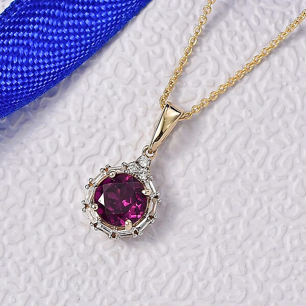 Certified & Appraised AAA Radiant Ember Garnet And Luxuriant Lab Grown Diamond G-H SI 1.83 Ctw Pendant With Chain In 10K Yellow Gold