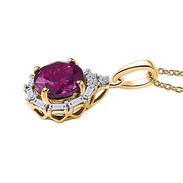Certified & Appraised AAA Radiant Ember Garnet And Luxuriant Lab Grown Diamond G-H SI 1.83 Ctw Pendant With Chain In 10K Yellow Gold
