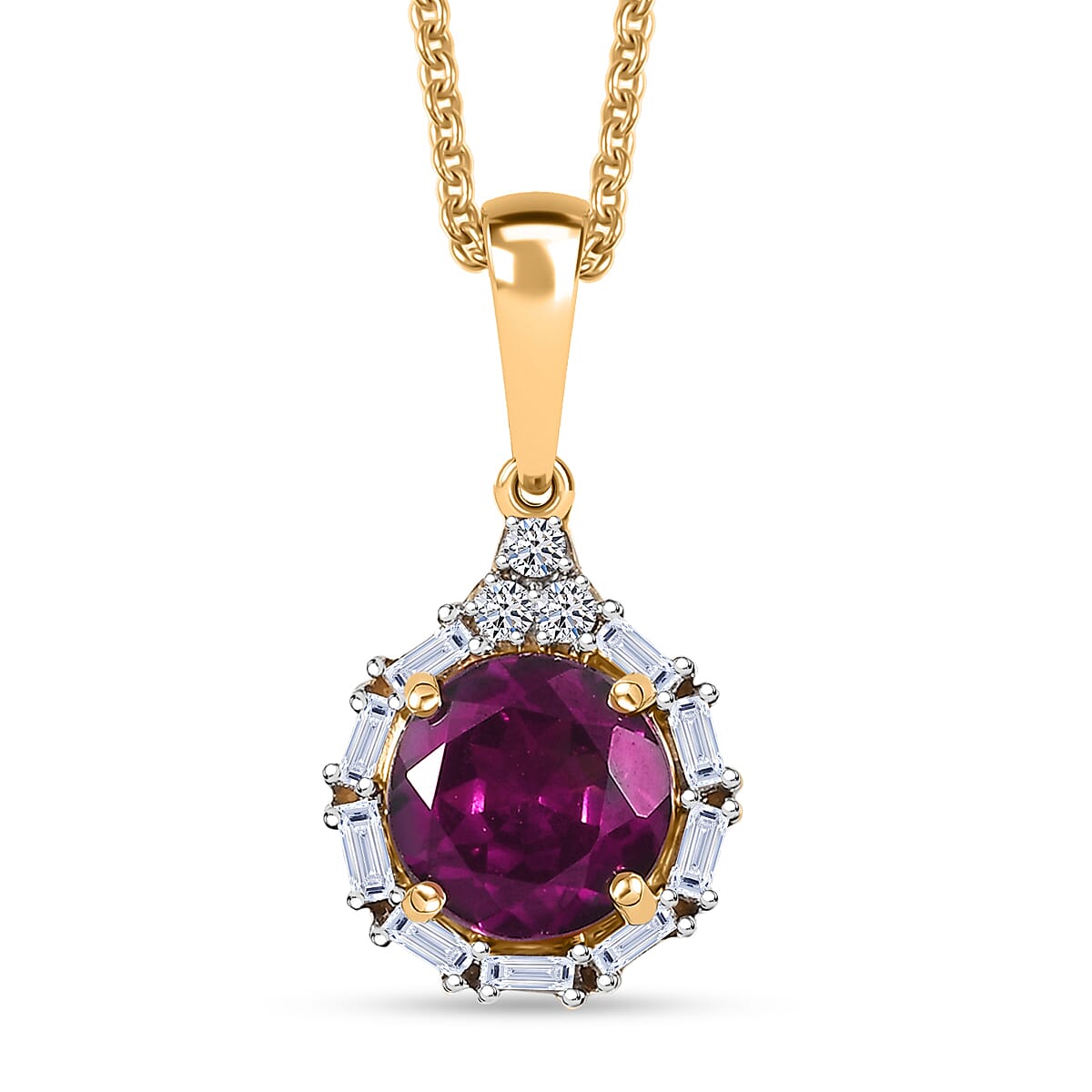 Certified & Appraised AAA Radiant Ember Garnet and Luxuriant Lab Grown Diamond G-H SI 1.83 ctw Pendant With Chain in 10K Yellow Gold