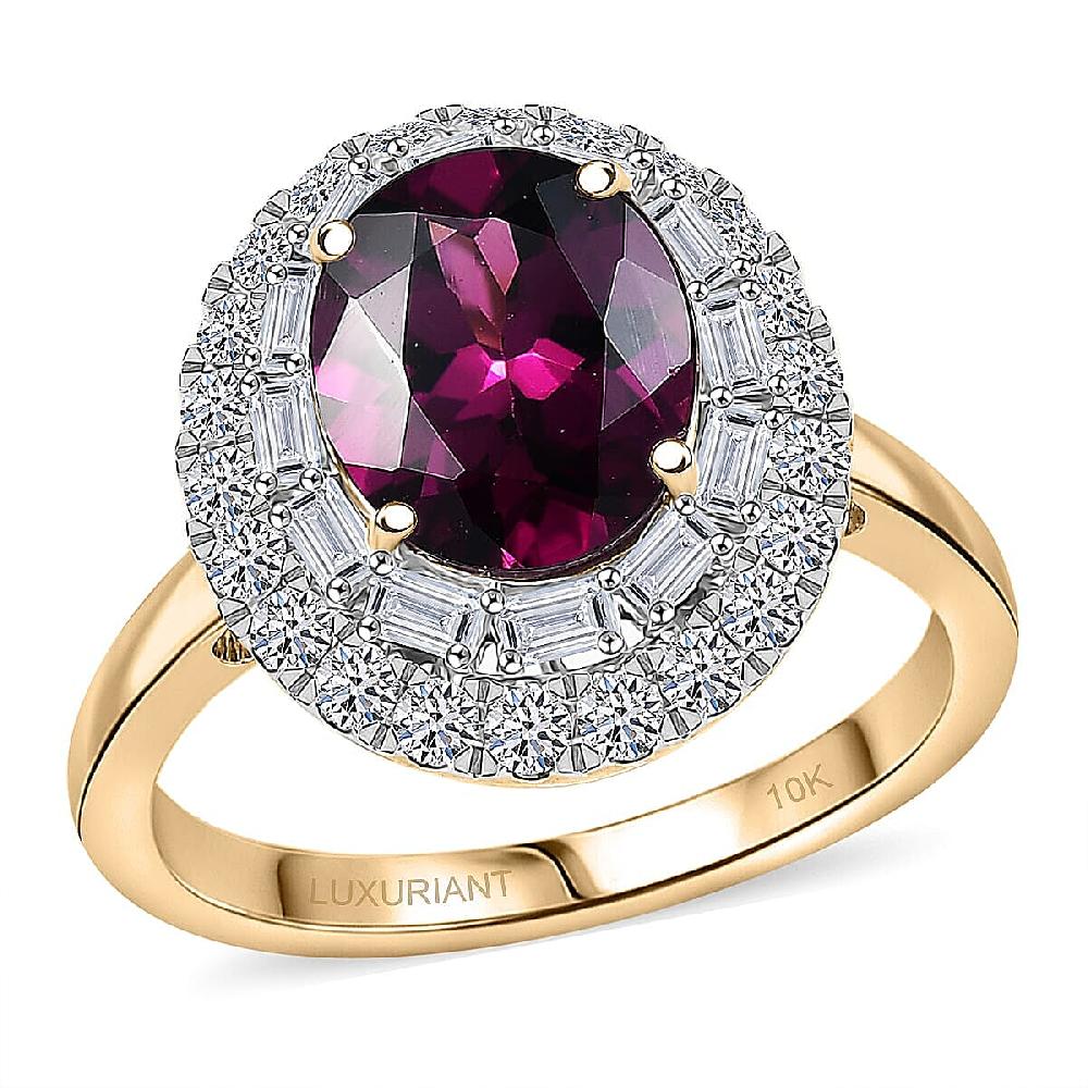 Certified & Appraised AAA Radiant Ember Garnet and Luxuriant Lab Grown Diamond G-H SI 3.63 ctw Ring in 10K Yellow Gold