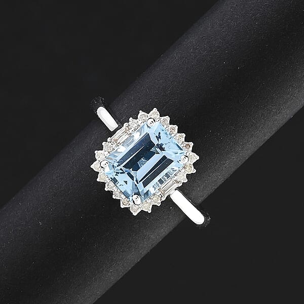 Certified & Appraised AAA Santa Maria Aquamarine And G-H I2 Diamond 2.45 Ctw Ring In 14K White Gold 4.20 Grams