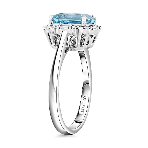 Certified & Appraised AAA Santa Maria Aquamarine And G-H I2 Diamond 2.45 Ctw Ring In 14K White Gold 4.20 Grams