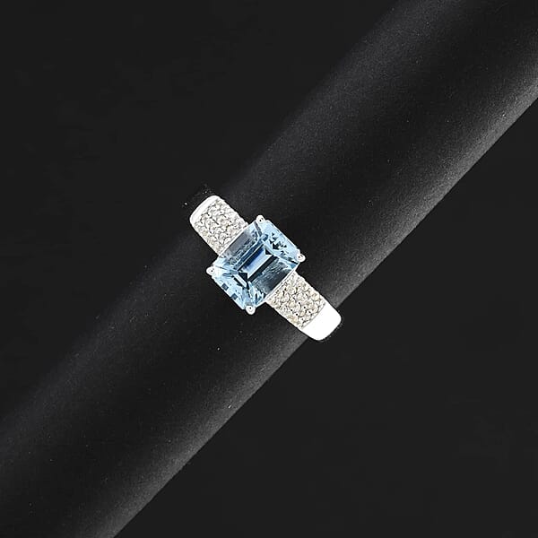 Certified & Appraised AAA Santa Maria Aquamarine And G-H I2 Diamond 1.75 Ctw Ring In 14K White Gold 4.44 Grams