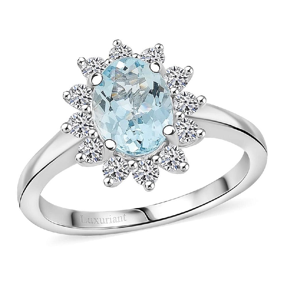 Certified & Appraised AAA Santa Maria Aquamarine and G-H SI Luxuriant Lab Grown Diamond 2.18 ctw Ring in 10K White Gold