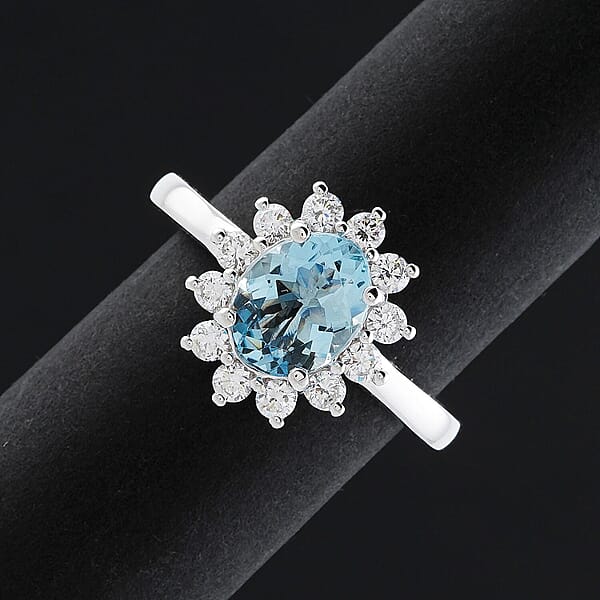 Certified & Appraised AAA Santa Maria Aquamarine And G-H SI Luxuriant Lab Grown Diamond 2.18 Ctw Ring In 10K White Gold