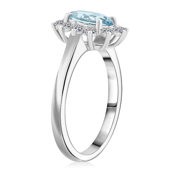 Certified & Appraised AAA Santa Maria Aquamarine And G-H SI Luxuriant Lab Grown Diamond 2.18 Ctw Ring In 10K White Gold