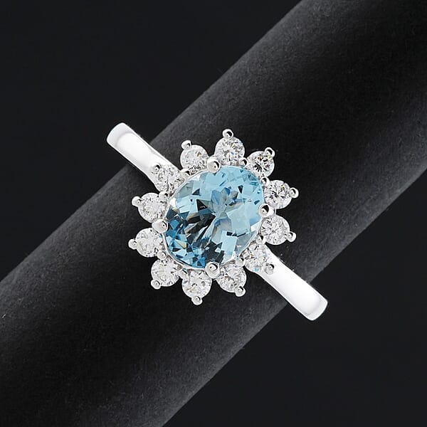 Certified & Appraised AAA Santa Maria Aquamarine And G-H SI Luxuriant Lab Grown Diamond 2.18 Ctw Ring In 10K White Gold