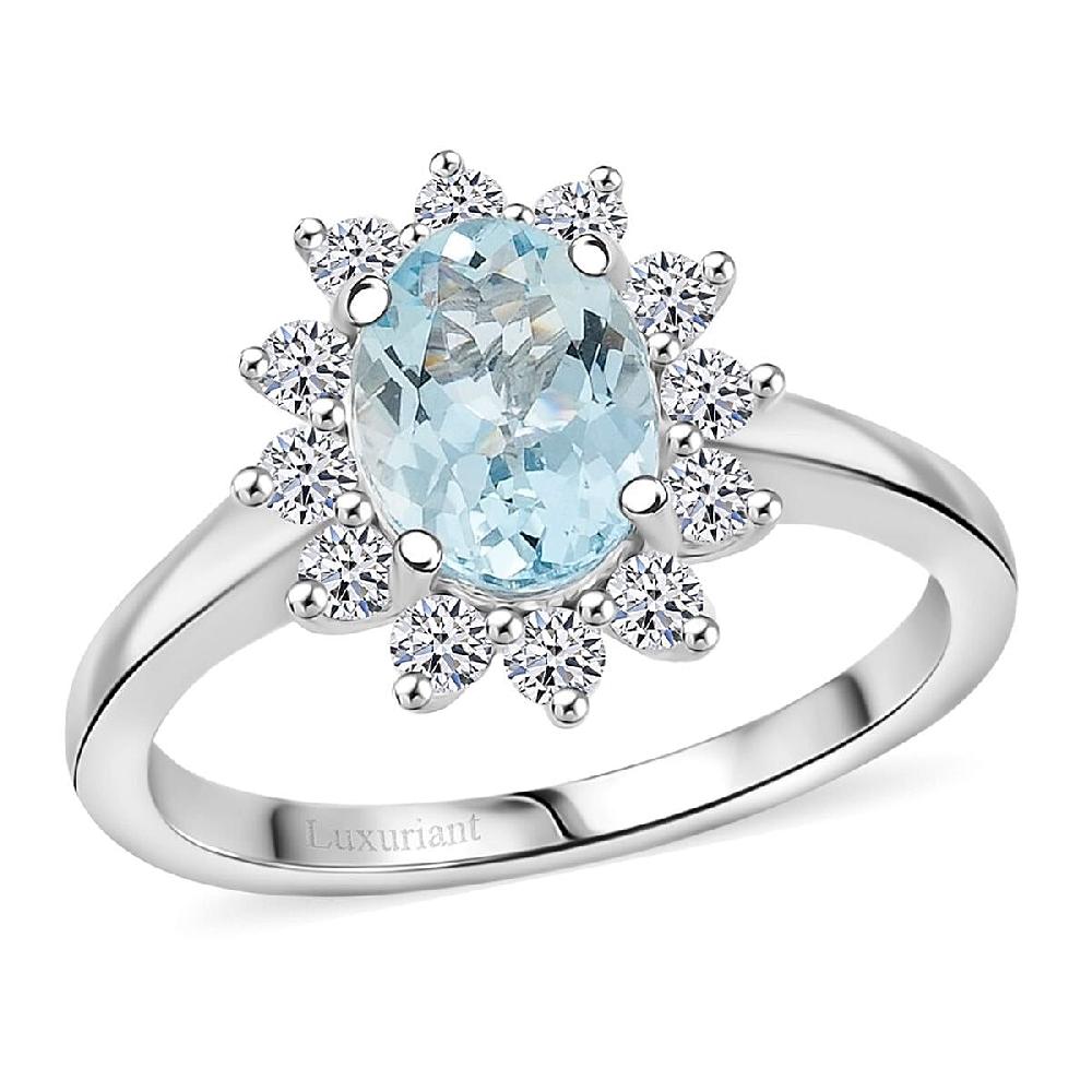 Certified & Appraised AAA Santa Maria Aquamarine and G-H SI Luxuriant Lab Grown Diamond 2.18 ctw Ring in 10K White Gold