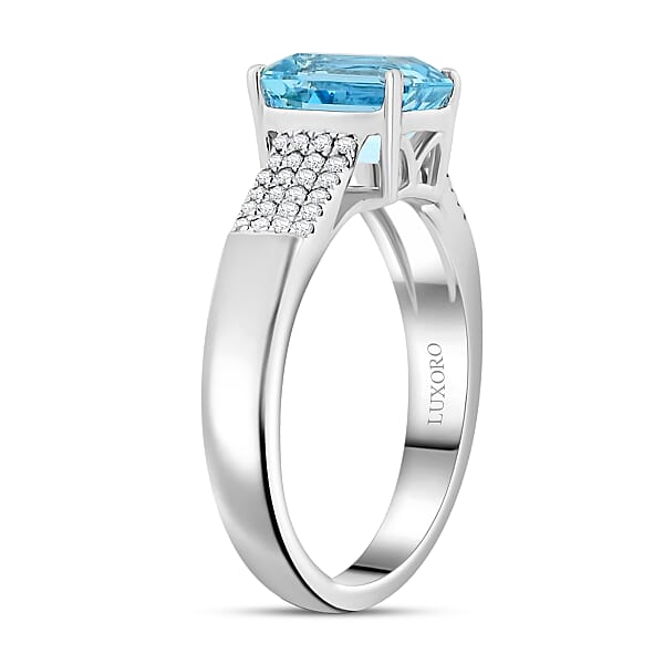 Certified & Appraised AAA Santa Maria Aquamarine And G-H I2 Diamond 1.75 Ctw Ring In 14K White Gold 4.44 Grams