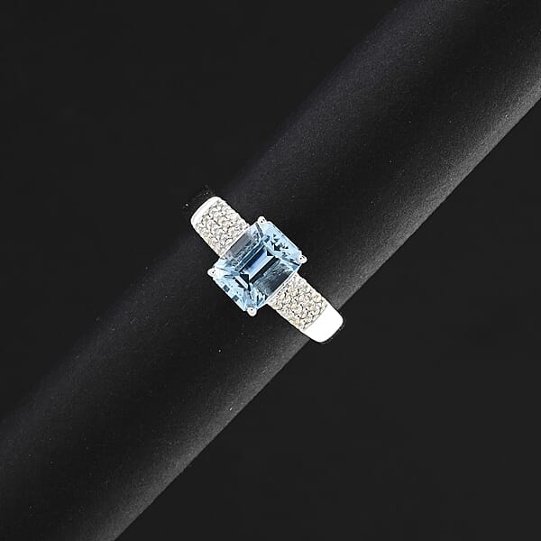 Certified & Appraised AAA Santa Maria Aquamarine And G-H I2 Diamond 1.75 Ctw Ring In 14K White Gold 4.44 Grams