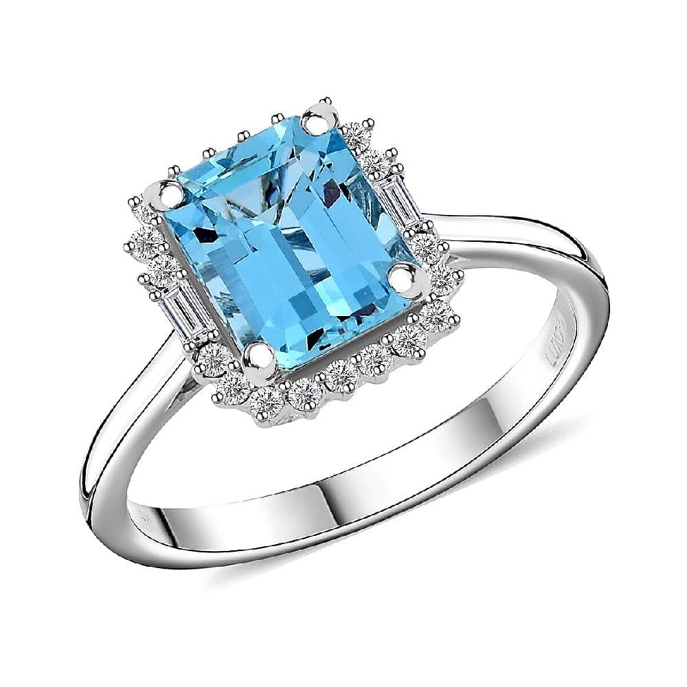 Certified & Appraised AAA Santa Maria Aquamarine and G-H I2 Diamond 2.45 ctw Ring in 14K White Gold 4.20 Grams