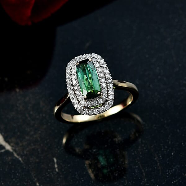 Certified & Appraised AAA Santa Rosa Tourmaline And Luxuriant Lab Grown Diamond G-H SI 1.58 Ctw Ring In 10K Yellow Gold