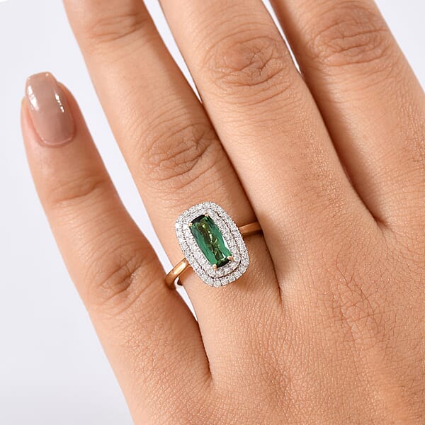 Certified & Appraised AAA Santa Rosa Tourmaline And Luxuriant Lab Grown Diamond G-H SI 1.58 Ctw Ring In 10K Yellow Gold