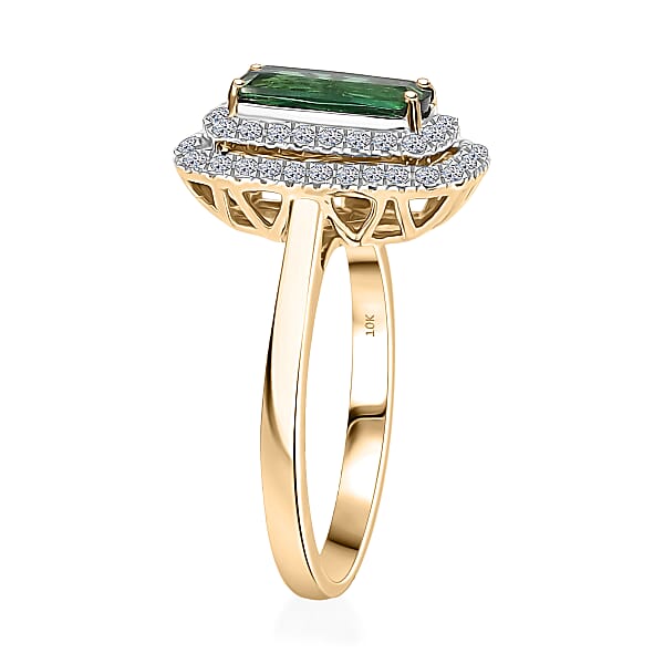 Certified & Appraised AAA Santa Rosa Tourmaline And Luxuriant Lab Grown Diamond G-H SI 1.58 Ctw Ring In 10K Yellow Gold