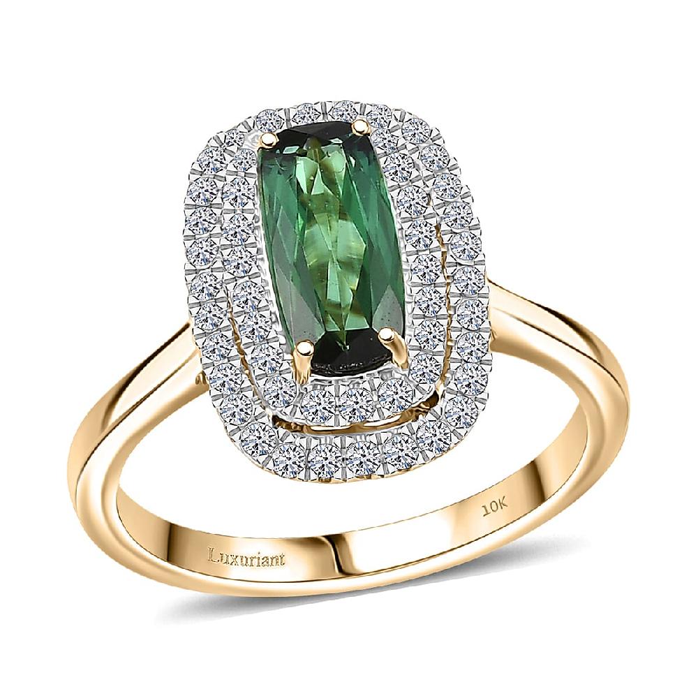 Certified & Appraised AAA Santa Rosa Tourmaline and Luxuriant Lab Grown Diamond G-H SI 1.58 ctw Ring in 10K Yellow Gold