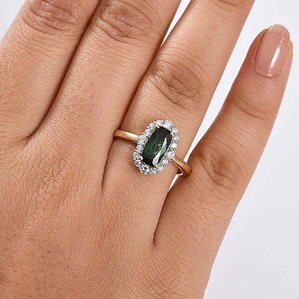 Certified & Appraised AAA Santa Rosa Tourmaline And Luxuriant Lab Grown Diamond G-H SI 2.03 Ctw Ring In 10K Yellow Gold