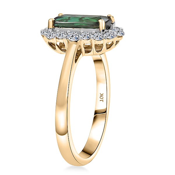 Certified & Appraised AAA Santa Rosa Tourmaline And Luxuriant Lab Grown Diamond G-H SI 2.03 Ctw Ring In 10K Yellow Gold