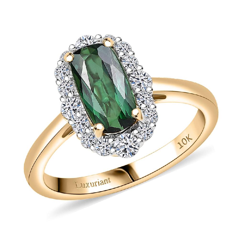 Certified & Appraised AAA Santa Rosa Tourmaline and Luxuriant Lab Grown Diamond G-H SI 2.03 ctw Ring in 10K Yellow Gold