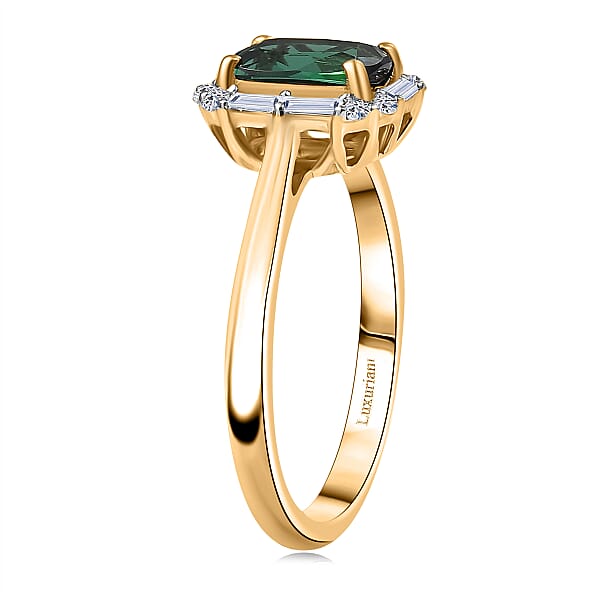 Certified & Appraised AAA Santa Rosa Tourmaline And Luxuriant Lab Grown Diamond G-H SI 1.74 Ctw Ring In 10K Yellow Gold