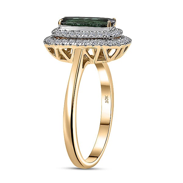 Certified & Appraised AAA Santa Rosa Tourmaline And Luxuriant Lab Grown Diamond G-H SI 1.58 Ctw Ring In 10K Yellow Gold