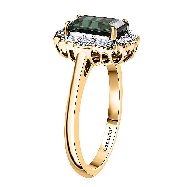Certified & Appraised AAA Santa Rosa Tourmaline And Luxuriant Lab Grown Diamond G-H SI 1.80 Ctw Ring In 10K Yellow Gold