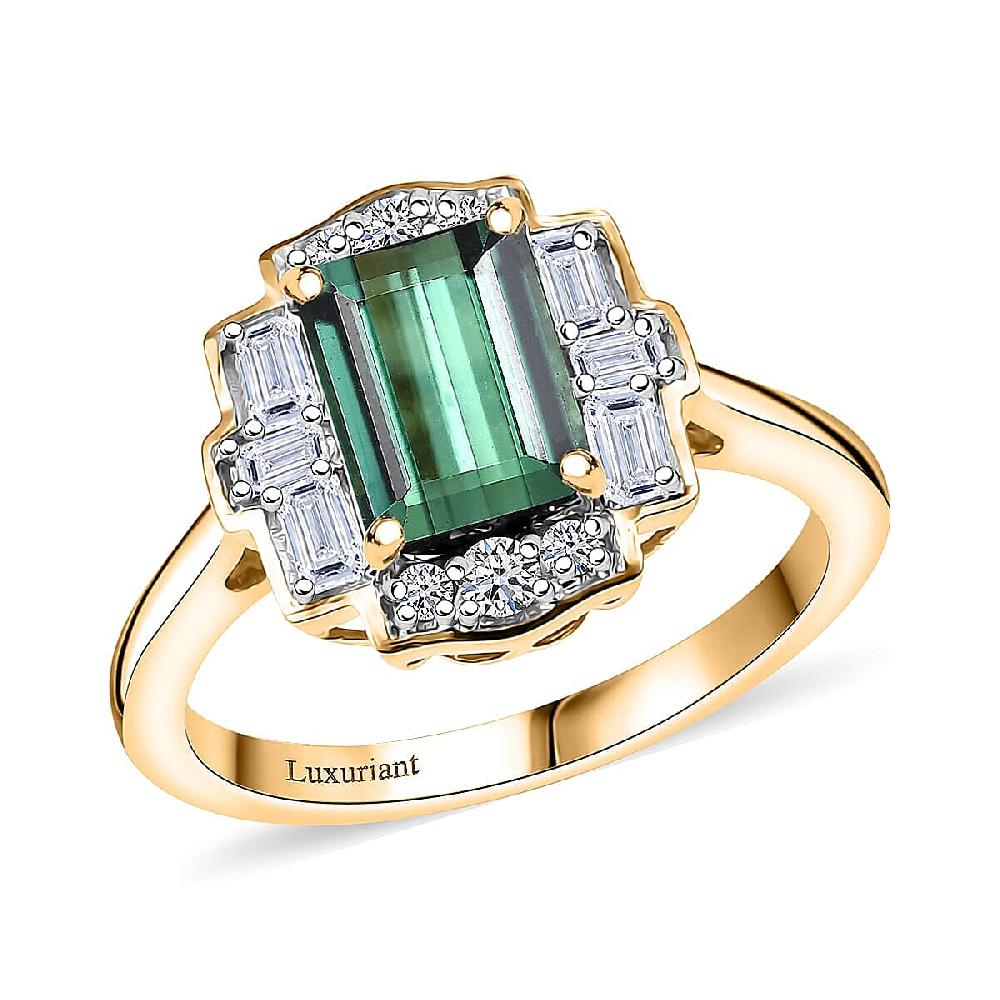 Certified & Appraised AAA Santa Rosa Tourmaline and Luxuriant Lab Grown Diamond G-H SI 1.80 ctw Ring in 10K Yellow Gold