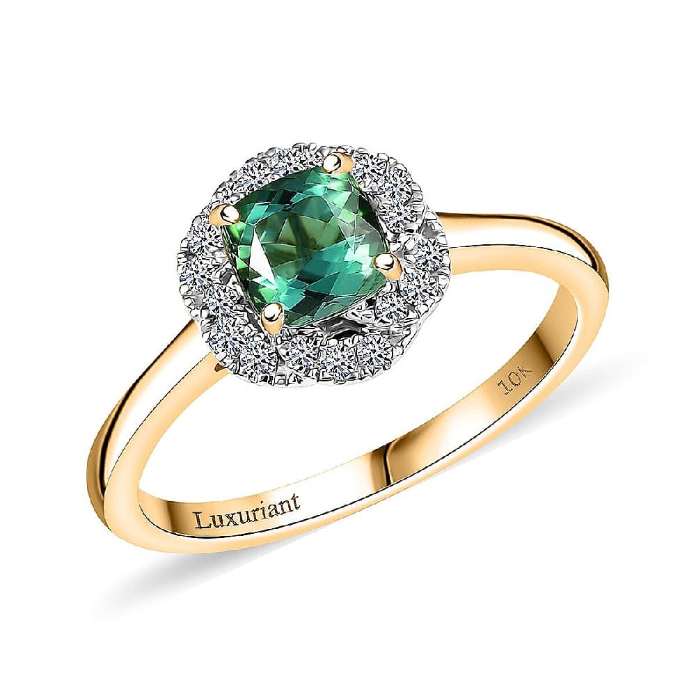 Certified & Appraised AAA Santa Rosa Tourmaline and Luxuriant Lab Grown Diamond G-H SI 1.00 ctw Ring in 10K Yellow Gold