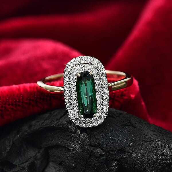 Certified & Appraised AAA Santa Rosa Tourmaline And Luxuriant Lab Grown Diamond G-H SI 1.58 Ctw Ring In 10K Yellow Gold