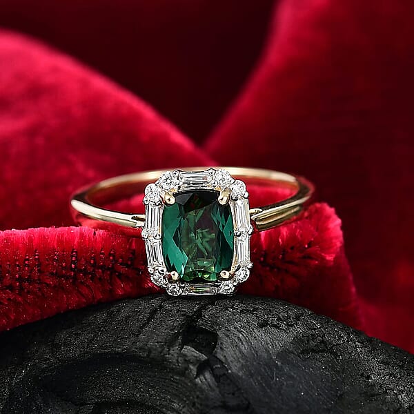 Certified & Appraised AAA Santa Rosa Tourmaline And Luxuriant Lab Grown Diamond G-H SI 1.74 Ctw Ring In 10K Yellow Gold