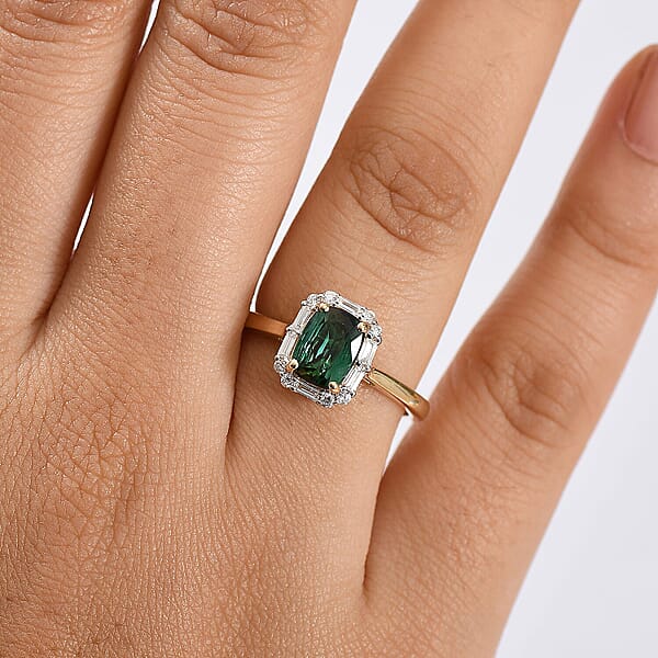 Certified & Appraised AAA Santa Rosa Tourmaline And Luxuriant Lab Grown Diamond G-H SI 1.74 Ctw Ring In 10K Yellow Gold