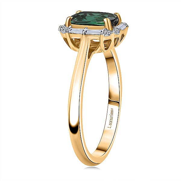 Certified & Appraised AAA Santa Rosa Tourmaline And Luxuriant Lab Grown Diamond G-H SI 1.74 Ctw Ring In 10K Yellow Gold