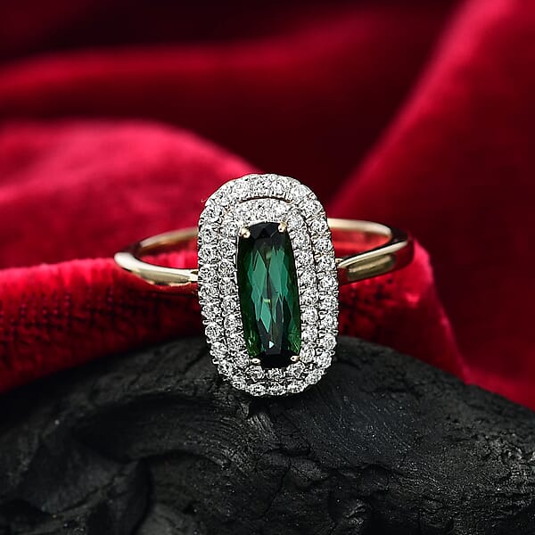 Certified & Appraised AAA Santa Rosa Tourmaline And Luxuriant Lab Grown Diamond G-H SI 1.58 Ctw Ring In 10K Yellow Gold