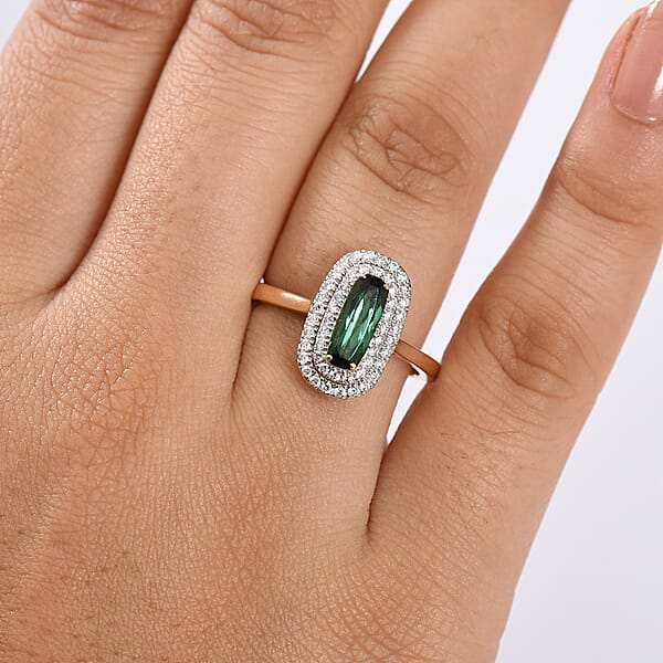 Certified & Appraised AAA Santa Rosa Tourmaline And Luxuriant Lab Grown Diamond G-H SI 1.58 Ctw Ring In 10K Yellow Gold